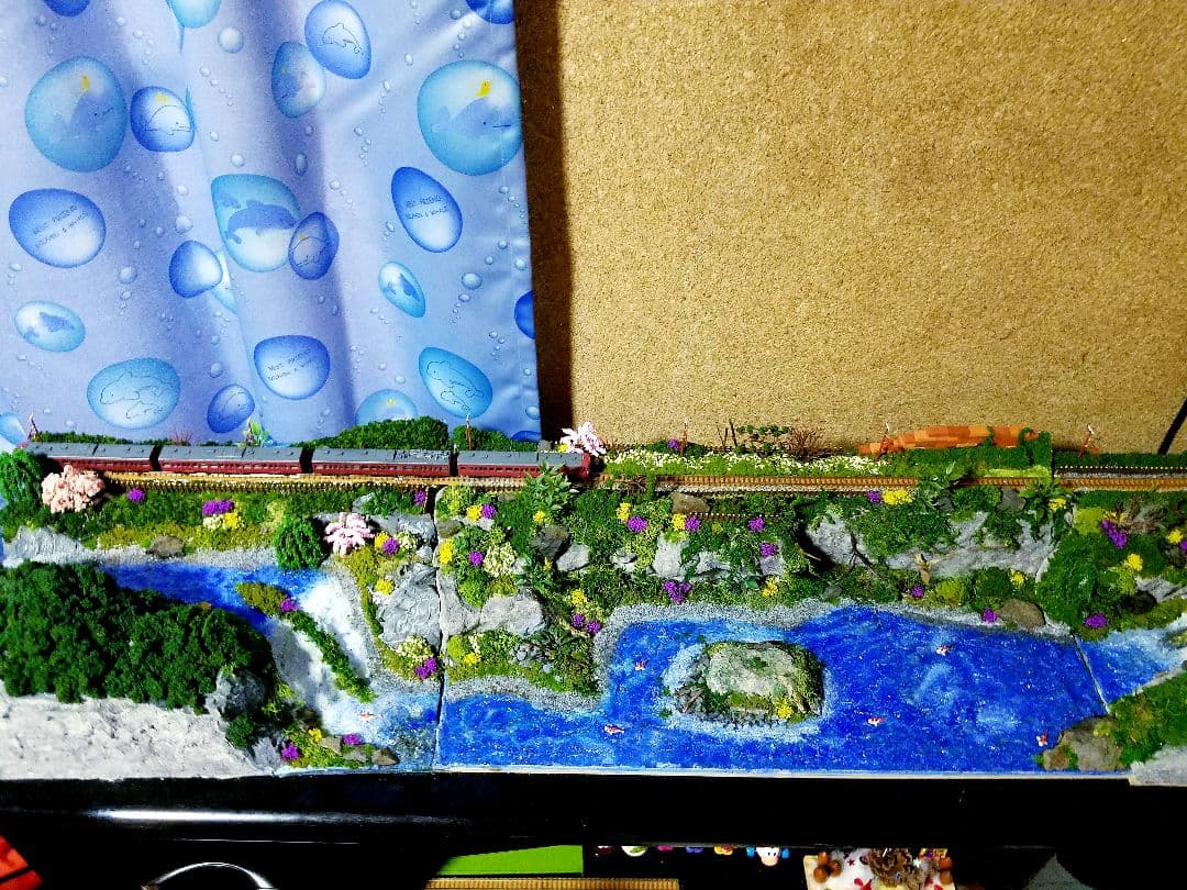 鉄道模型風景 鉄道と桜の風景、愛媛県、引き取り限定
