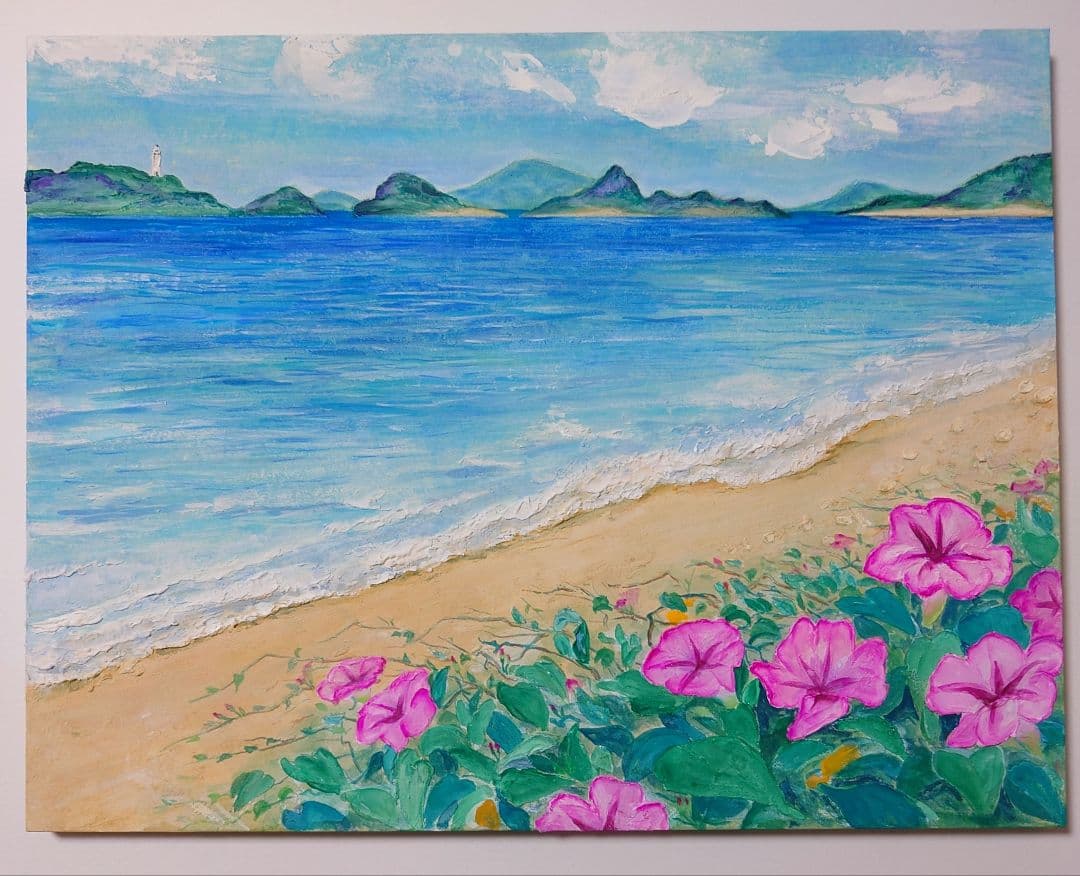 絵画　大きい絵　テクスチャーアート　アクリル画 F6 海　阿真ビーチ