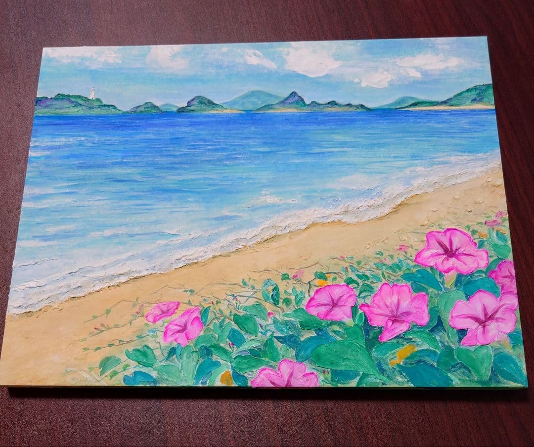 絵画　大きい絵　テクスチャーアート　アクリル画 F6 海　阿真ビーチ