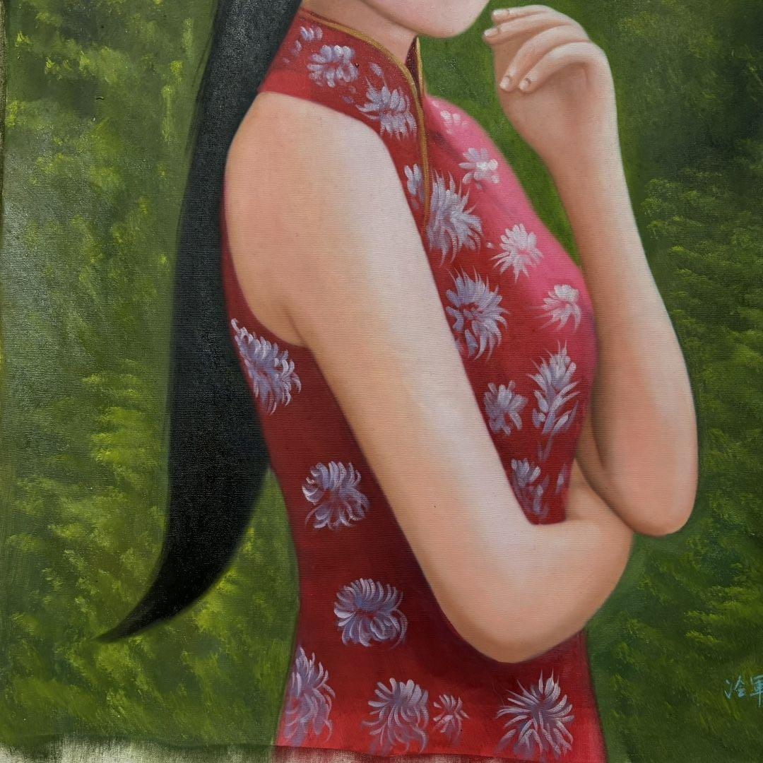 手描き 水彩油画 人物画 冷军 作品図 中国絵画 約70×100cm 未表装