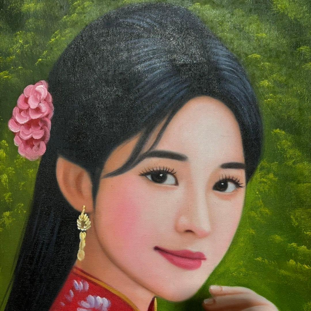 手描き 水彩油画 人物画 冷军 作品図 中国絵画 約70×100cm 未表装