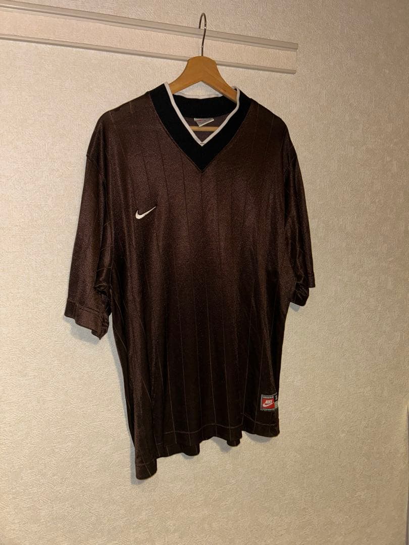 90's OLD Nike ブラウン Vネック スポーツ シャツ Tシャツ 古着