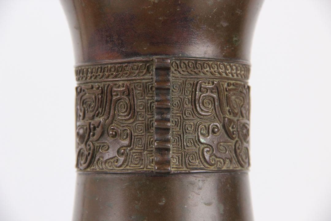 藏六造 饕餮文銅瓶 花瓶　青銅器写 唐金 花入 唐物写　遺古居 　EL11-27