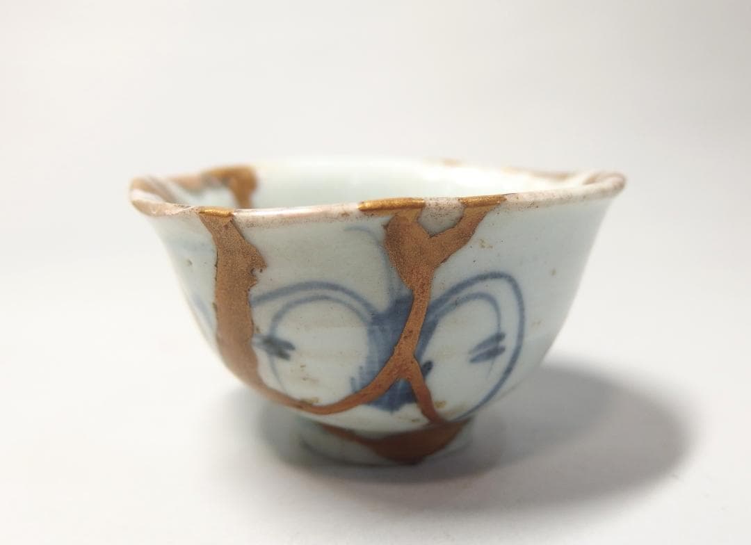初期伊万里染付秋草図酒盃/酒器/ぐいのみ/古唐津/猪口