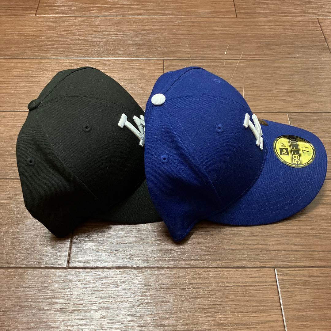 2個ニューエラMLBドジャースキャップnewera ブラック、ブルー 7 5/8