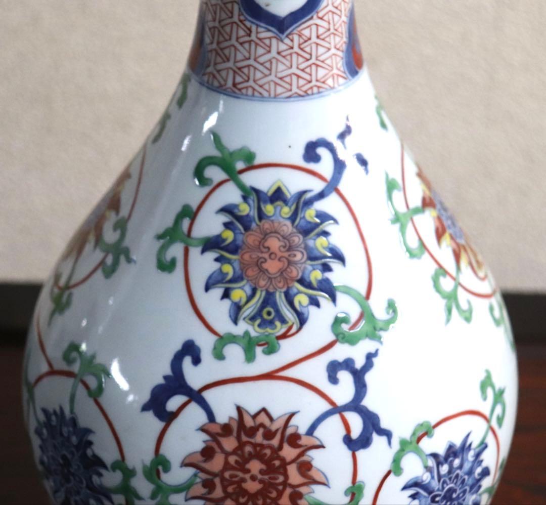 中国　色絵　瓶　大明嘉靖年製銘　高さ約33cm 送料込み269324