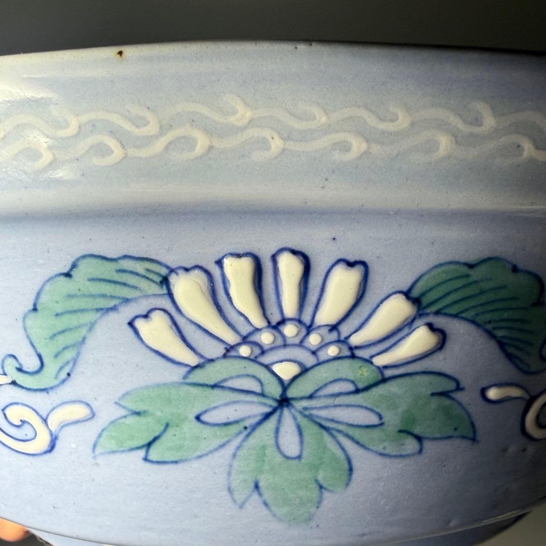 江戸後期〜明治期　古伊万里　染付鶯の図木瓜形鉢　直径24cm　名品　豪商旧蔵品