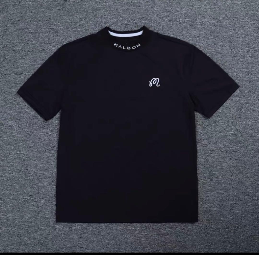 黒　 XXL 新品　マルボンゴルフ MALBON GOLF 　半袖　モックネック