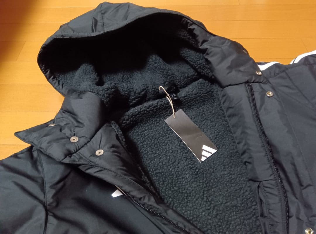 新品adidasアディダスボアキルティングベンチコートL黒ブラック