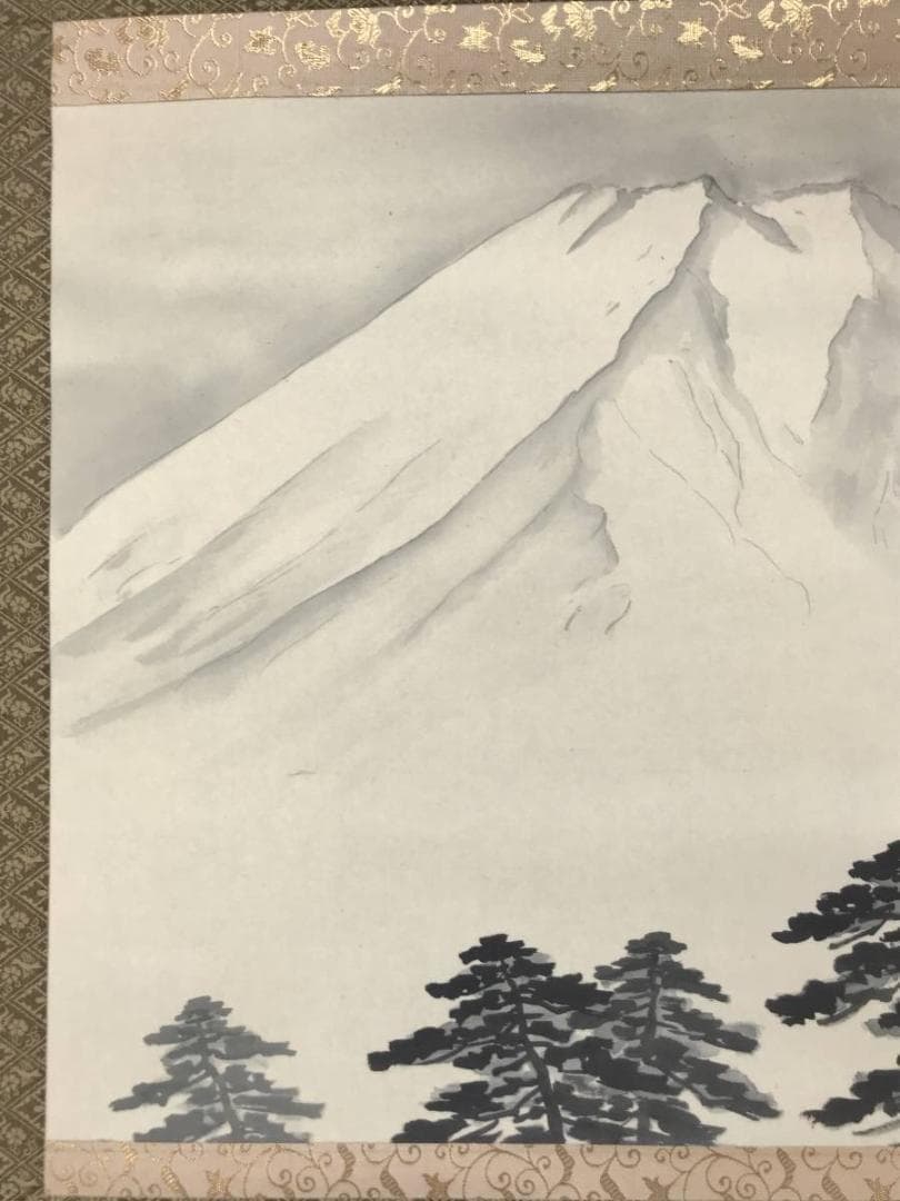 【真作】登志/富士雪景図/山水図/富士山図/横物/掛軸/名家伝来/AC-638