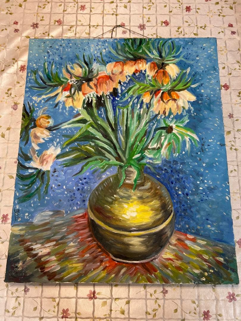 銅花瓶の花 油彩画 肉筆画　サイズ50cmx60cm