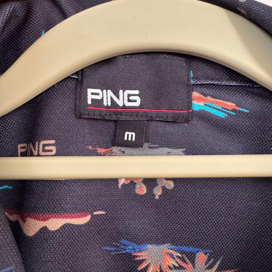 ピン（PING）（メンズ）ゴルフウェア 半袖 アロハ柄ビックシルエットポロシャツ
