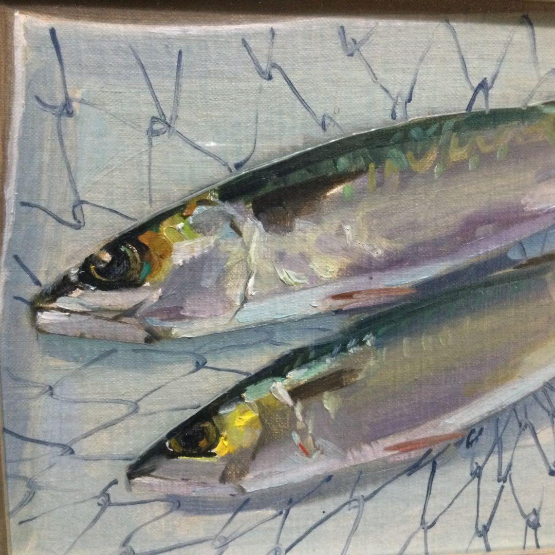 油彩画 魚絵 坂田虎一作 真作肉筆保証 額付 G193