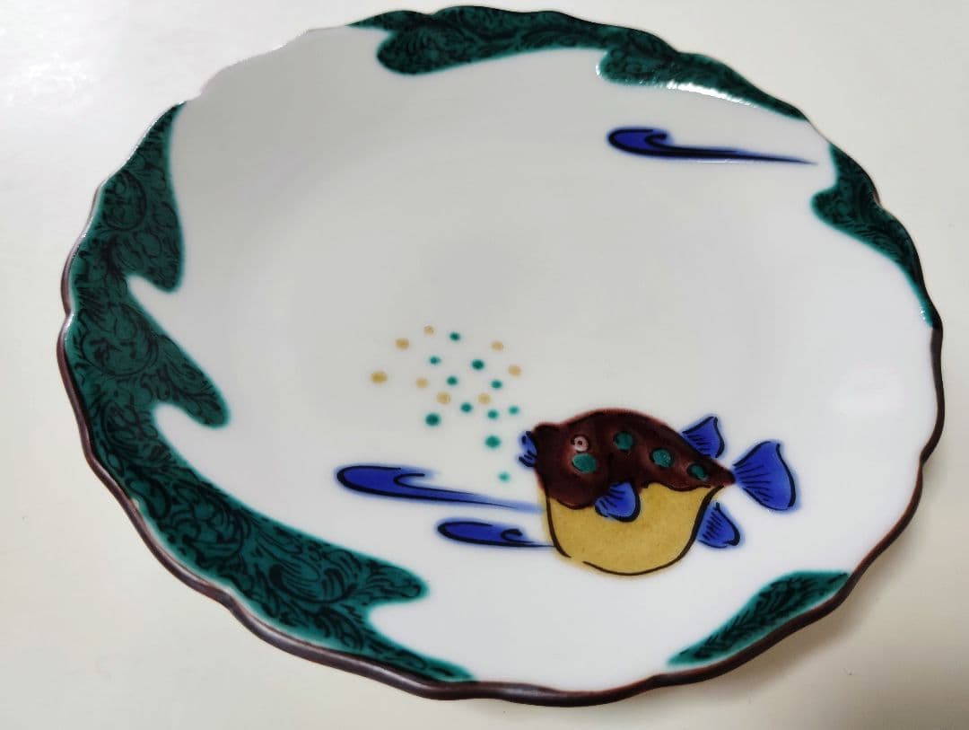 九谷焼　極美品　作家物　松浦慎弥　絵変わり　輪花　小皿　5枚