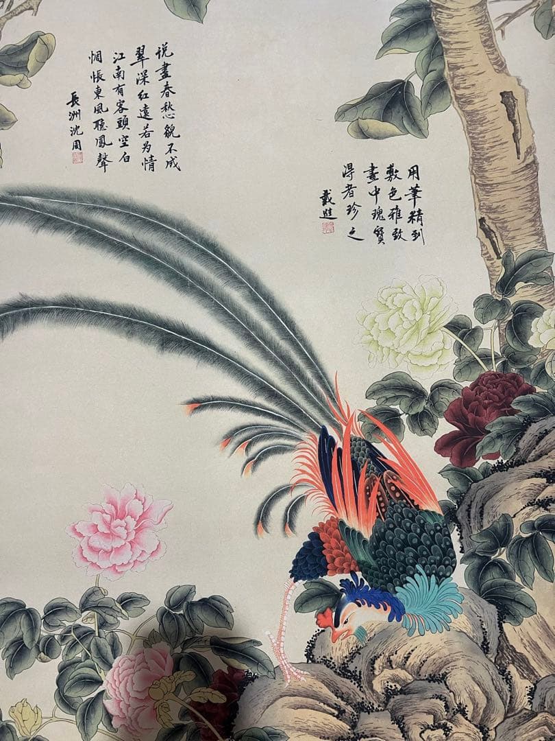 沈周 梧桐双凤 中国画 掛け軸 水墨画 和室 玄関 茶室 壁掛け 美術品