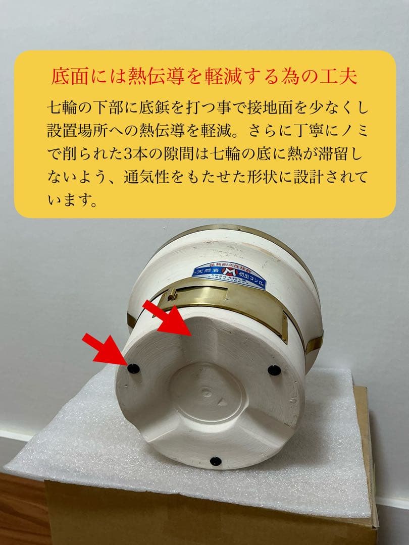 即納 純珪藻土切り出し七輪 丸和工業 真鍮巻朝顔型 扱い易い中型 一度のみ使用品