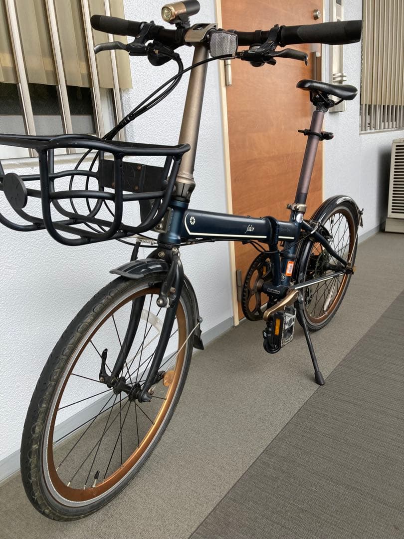 ダホンスピードファルコ折りたたみ自転車 ダークブルー 前カゴ付き
