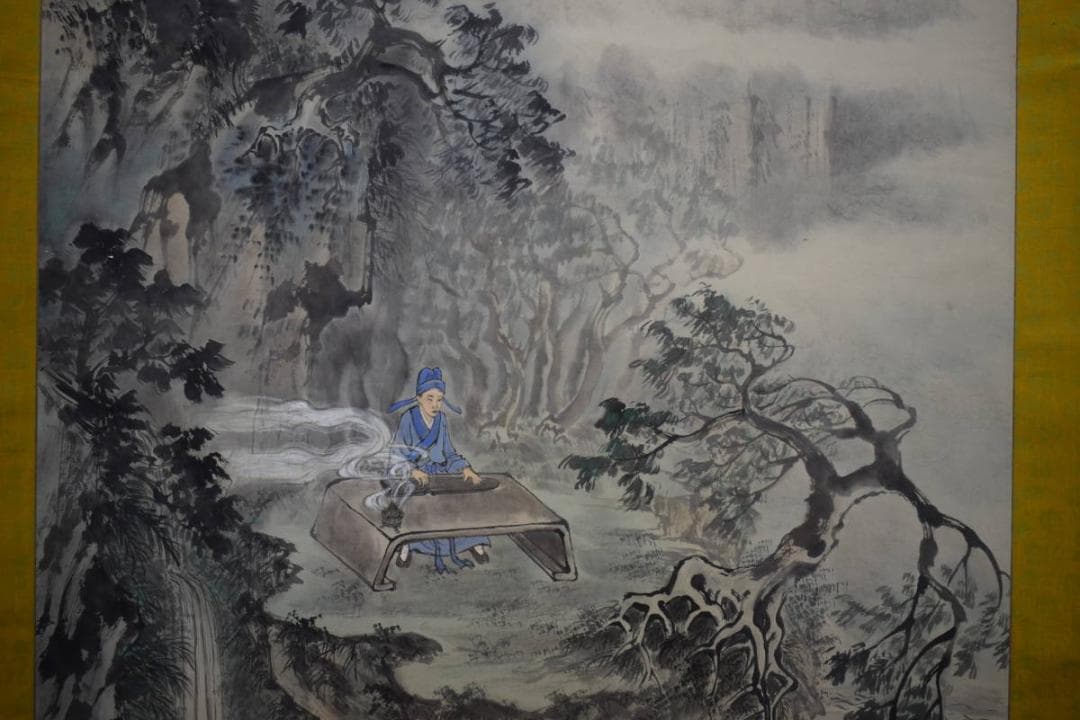 真作/雲山/山水弾琴画賛/大幅/布袋屋掛軸HF-938