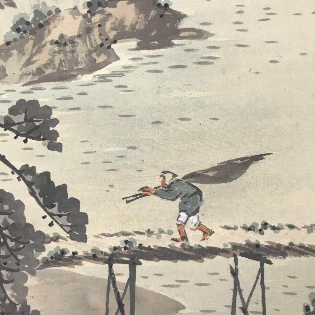 作者不詳/山湖帰帆図/山水図/漁師図/掛軸/名家伝来/AC-342