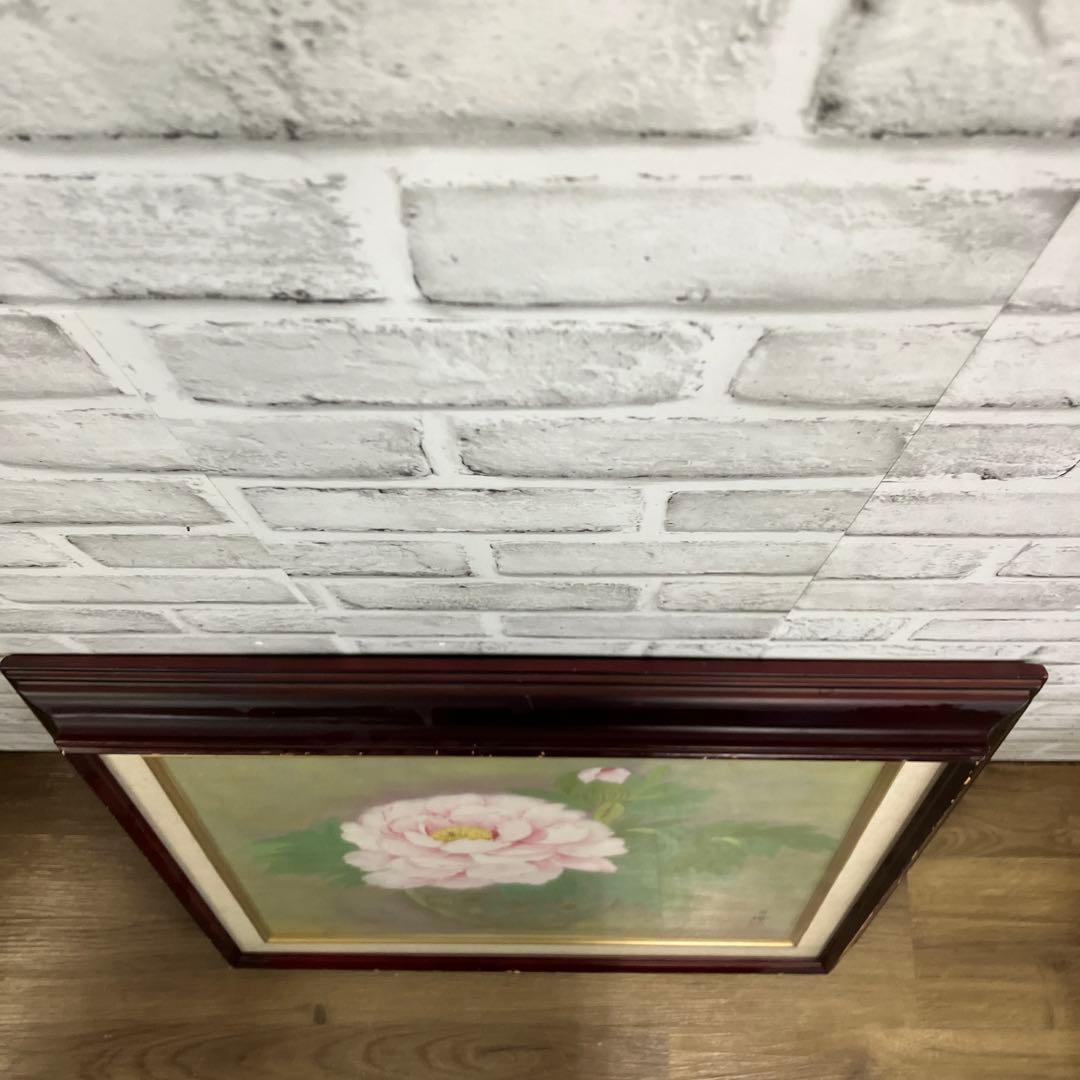 【華やかな牡丹の絵画】木製額縁入り・サイン有り