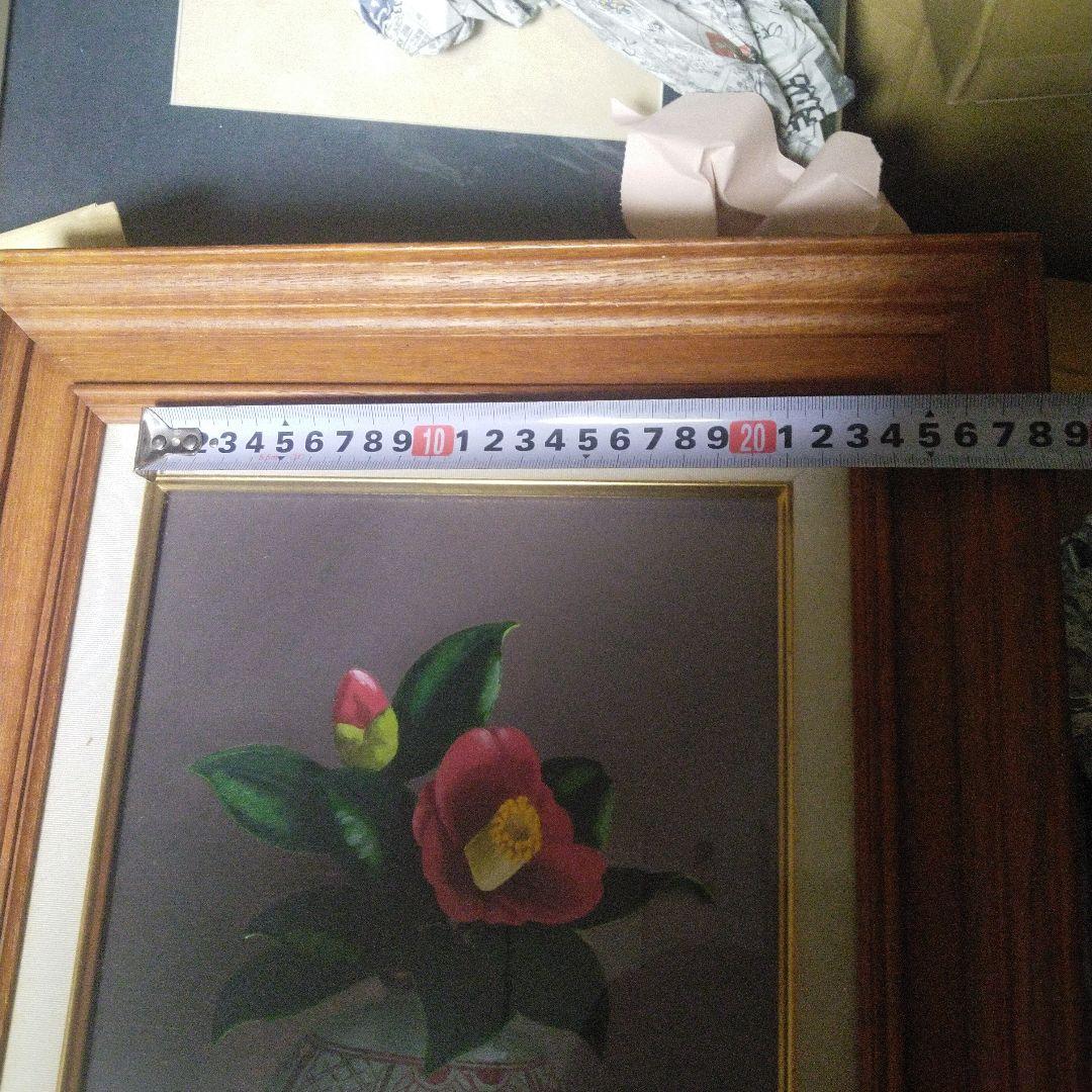 松尾武夫　椿の花と花瓶の油彩画　渋草焼き　3号