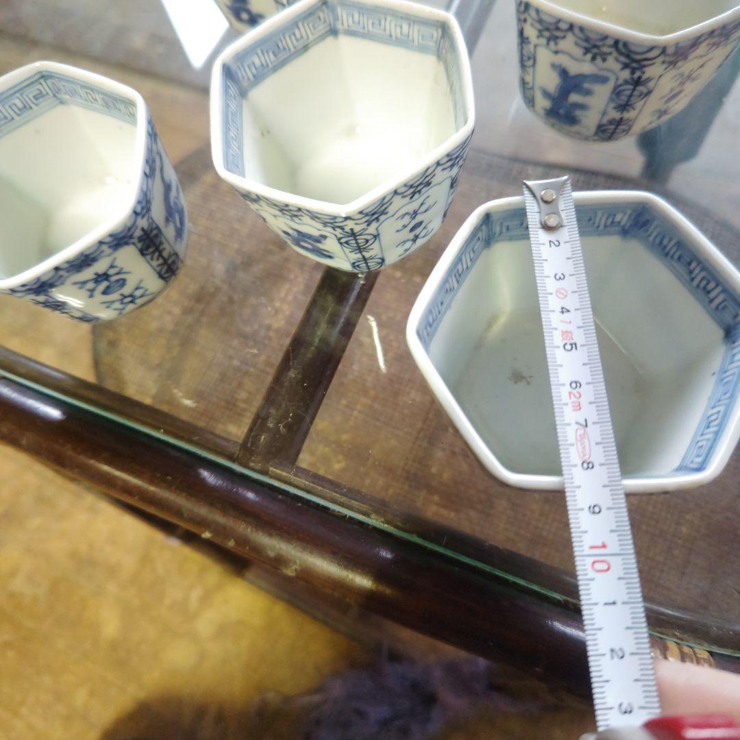 江戸古伊万里！青い花模様 六角形陶器 5個セット