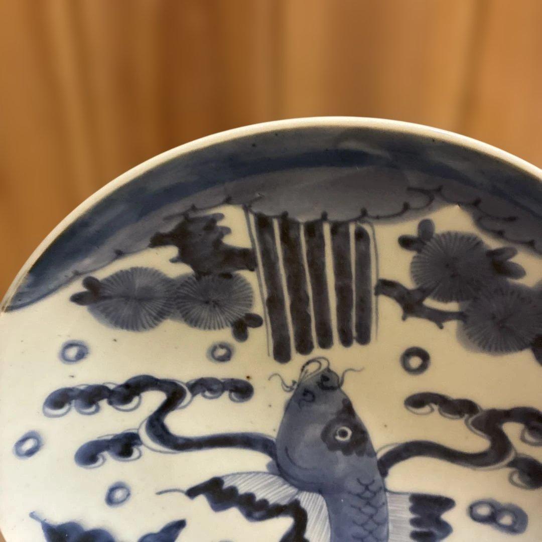 江戸期、伊万里、鯉の滝登り大皿