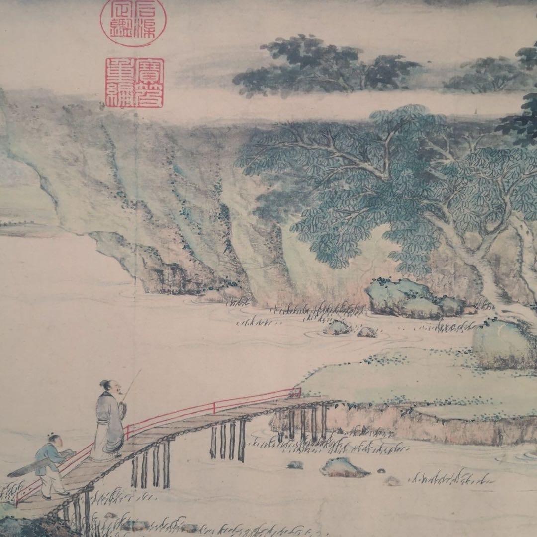 携琴訪友図 長巻 70×340cm 山水人物
