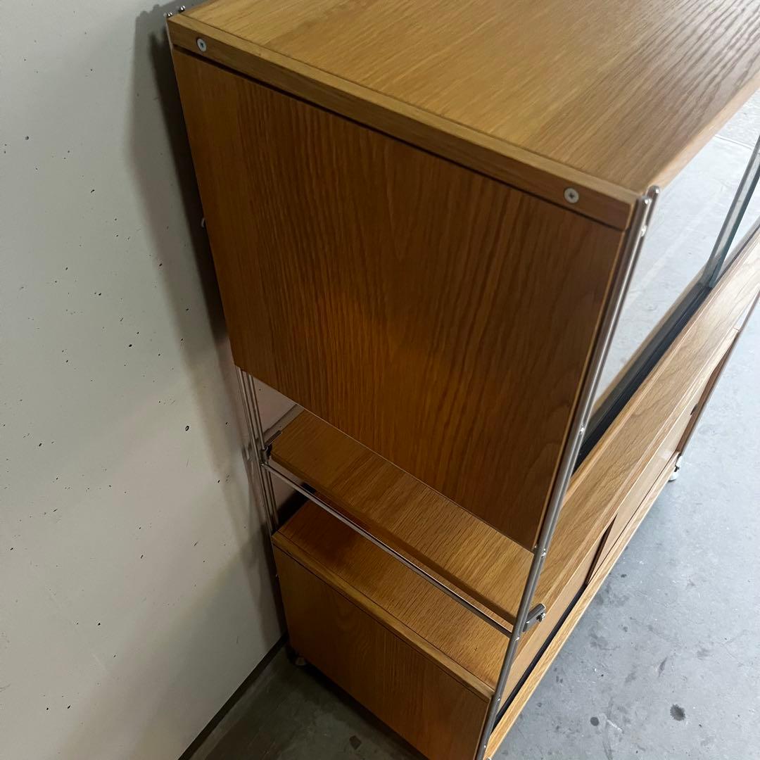 美品★無印 ステンレスユニットシェルフ・カップボード・木製引き戸オーク材セット