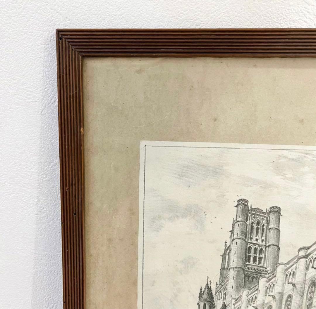 フランスアンティーク アートフレーム 絵画 額縁壁掛け 城の風景 木製フレーム