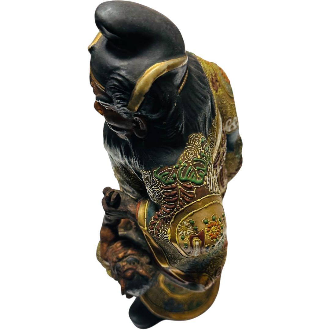 仏教美術 古九谷 「餓鬼と鍾馗」 鍾馗像 九谷焼 置物 細密彫刻 高さ31cm