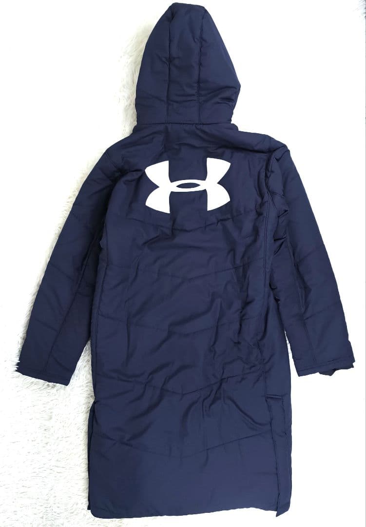 極美品✨ UNDER ARMOUR アンダーアーマー ベンチコート ロゴ刺繍 紺