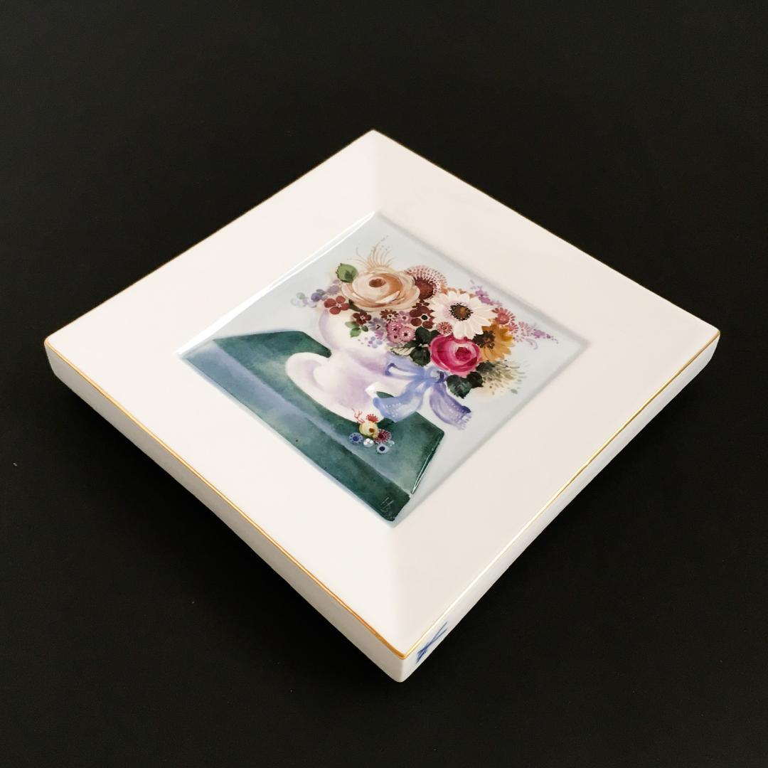マイセン 「卓上の花束」H・ブレチュナイダー  陶板画 14.5センチ