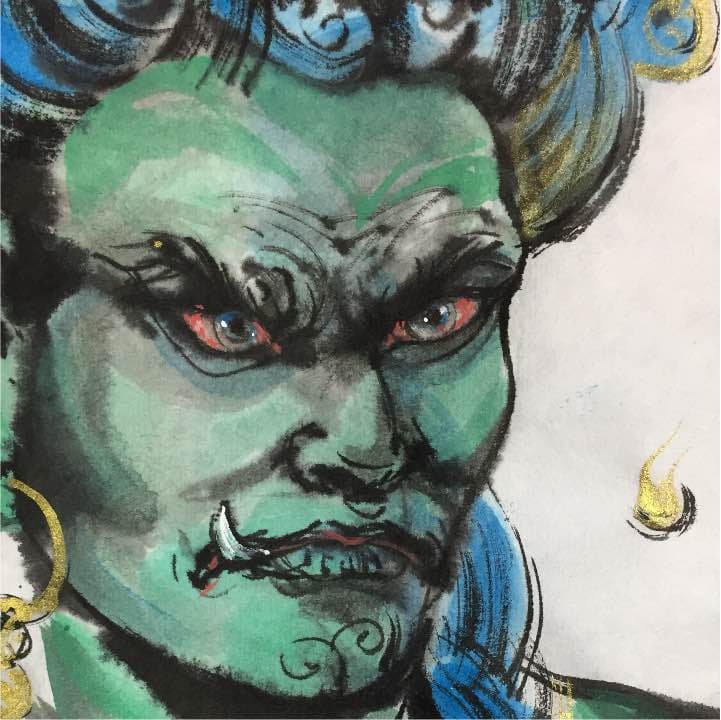 不動明王、和紙、24cm×33cm