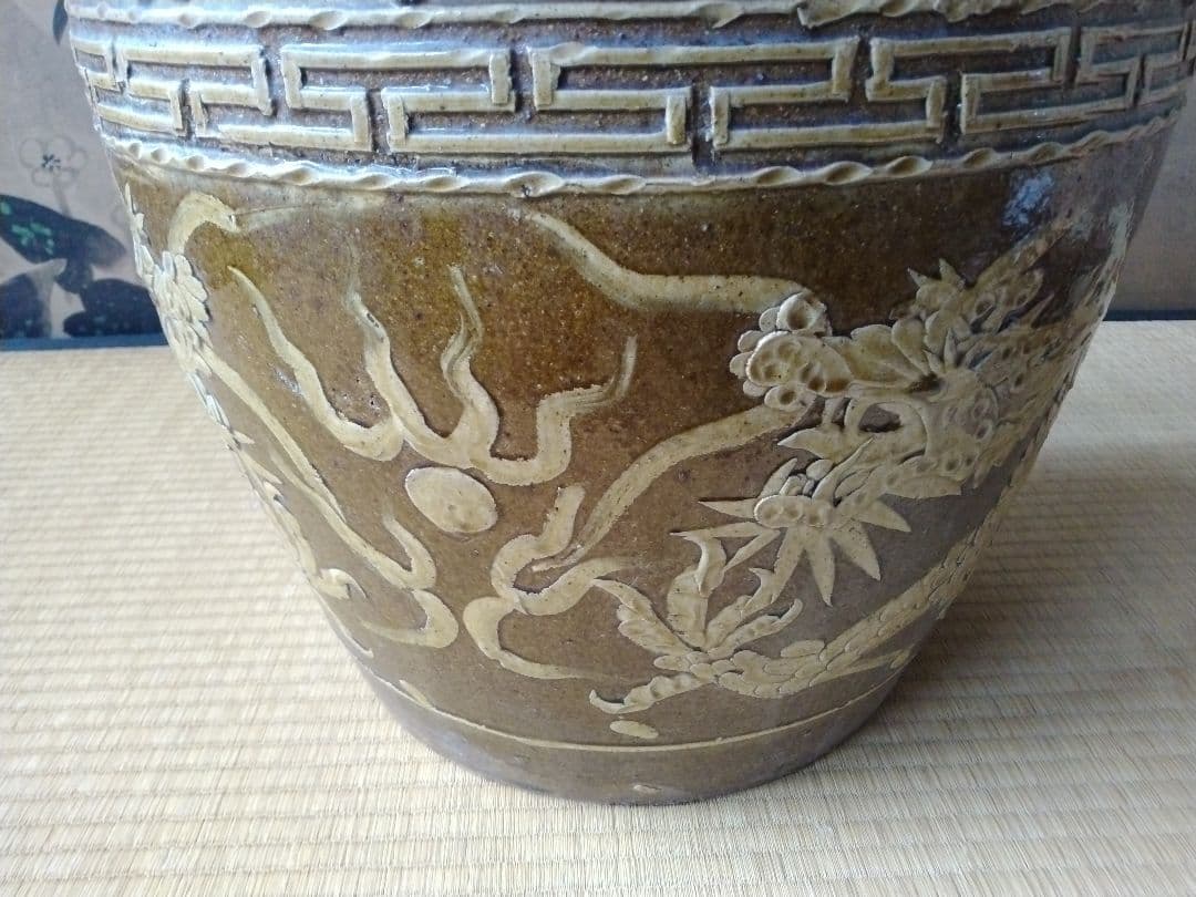 仕事がとても良いピータン壺　中国民芸　骨董　古美術　古壺　古玩　甕　置物飾り