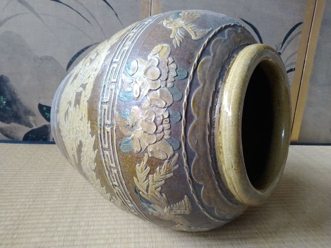 仕事がとても良いピータン壺　中国民芸　骨董　古美術　古壺　古玩　甕　置物飾り