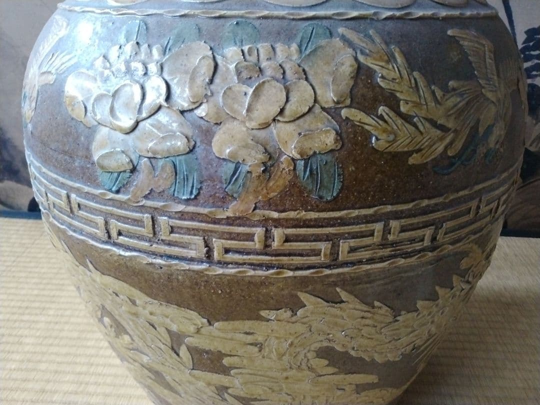 仕事がとても良いピータン壺　中国民芸　骨董　古美術　古壺　古玩　甕　置物飾り
