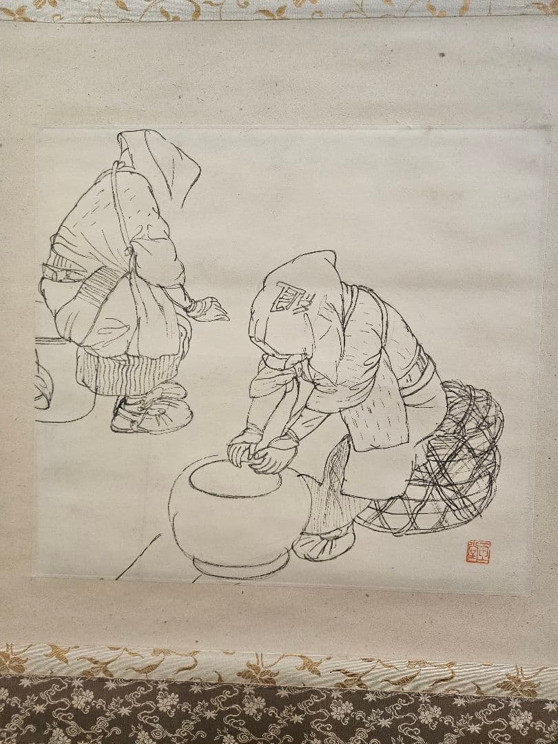 川合玉堂『火鉢 下絵』川合三男鑑定箱（登録No.ホ-2306）二重箱 掛軸
