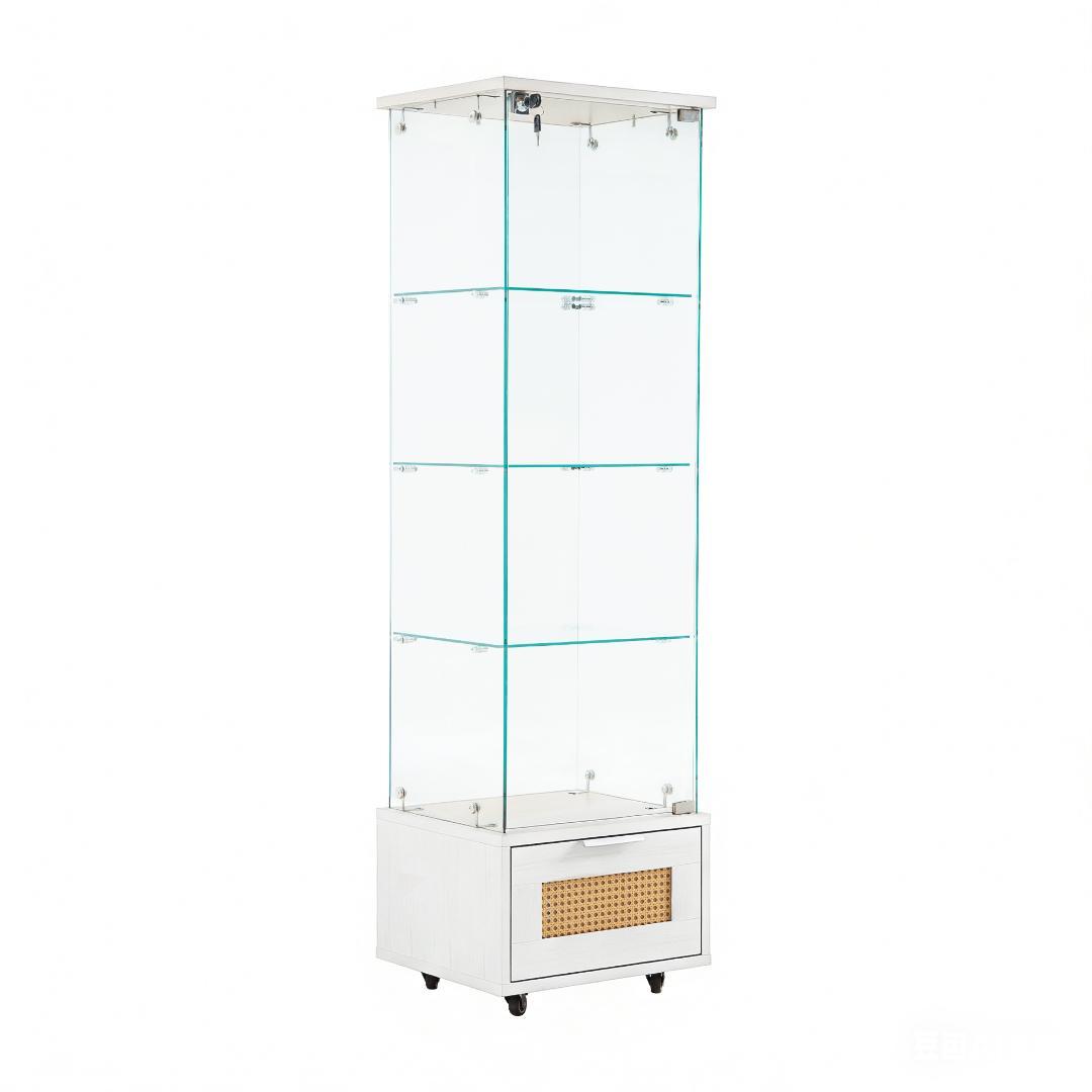 【新品】引き出し付き4段ガラスケース 幅42.5×高さ148cm ブラック