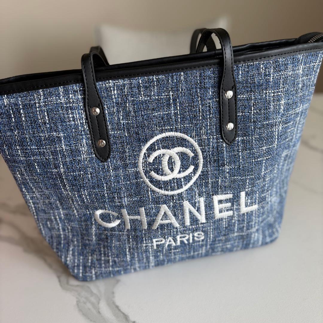CHANEL ノベルティ トートバッグ ブルーデニム ツイード生地