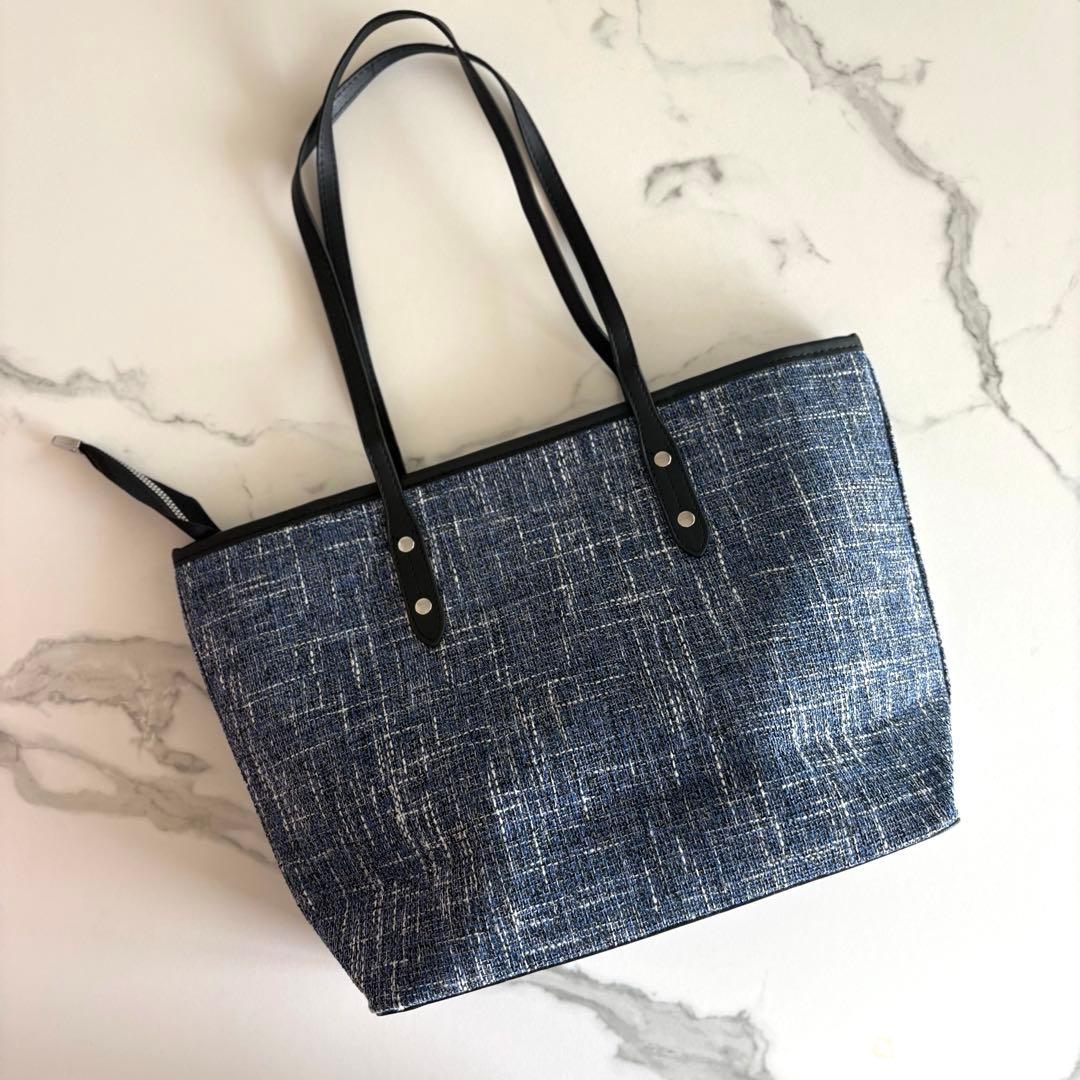 CHANEL ノベルティ トートバッグ ブルーデニム ツイード生地