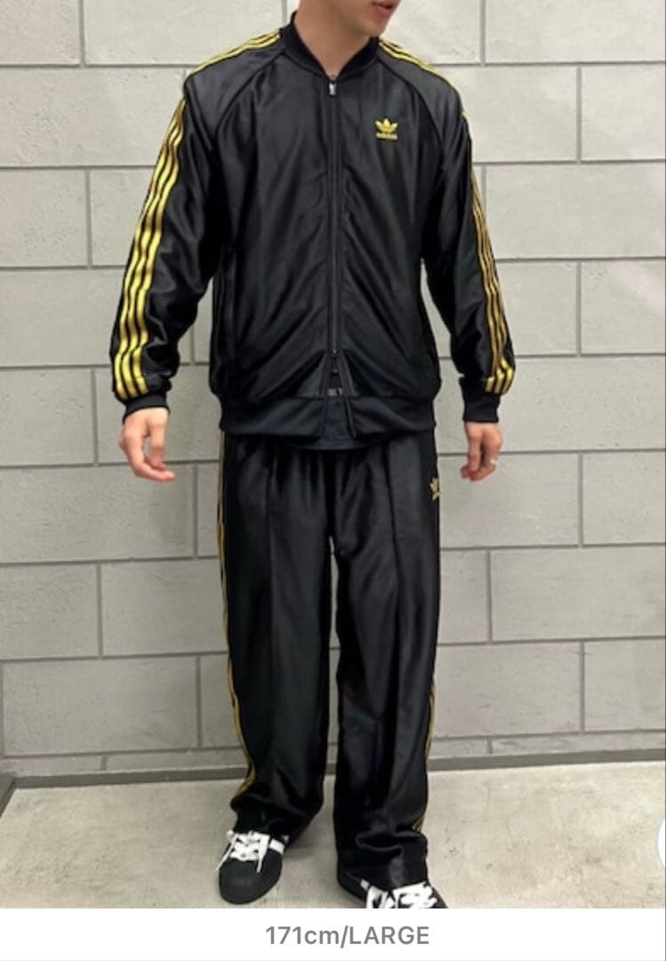 アディダス　adidas ストライプジャージパンツ 黒/金