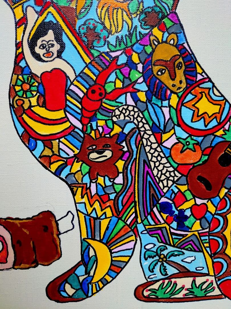 【F6号】ジミー大西【Dog】手描き/表裏サイン有り/油彩/アクリル/絵画/額縁