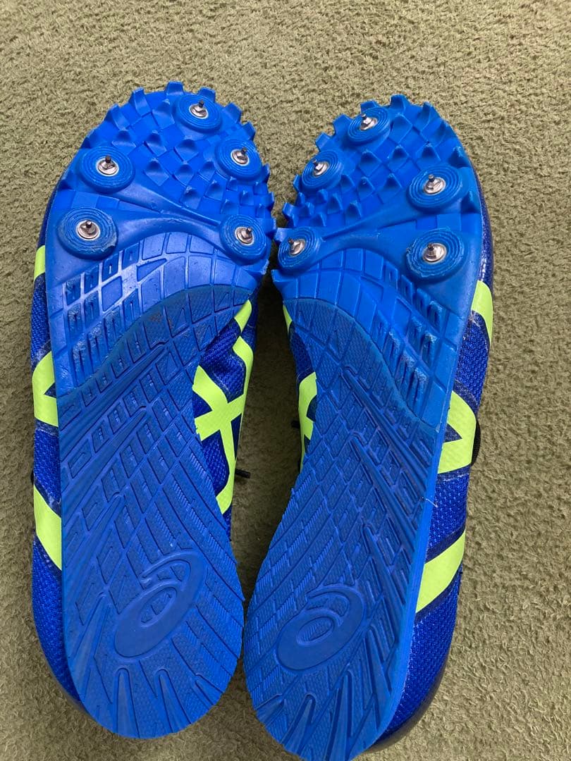 ASICSスパイクシューズ ブルー×蛍光イエロー 25.5センチ メンズ 美品