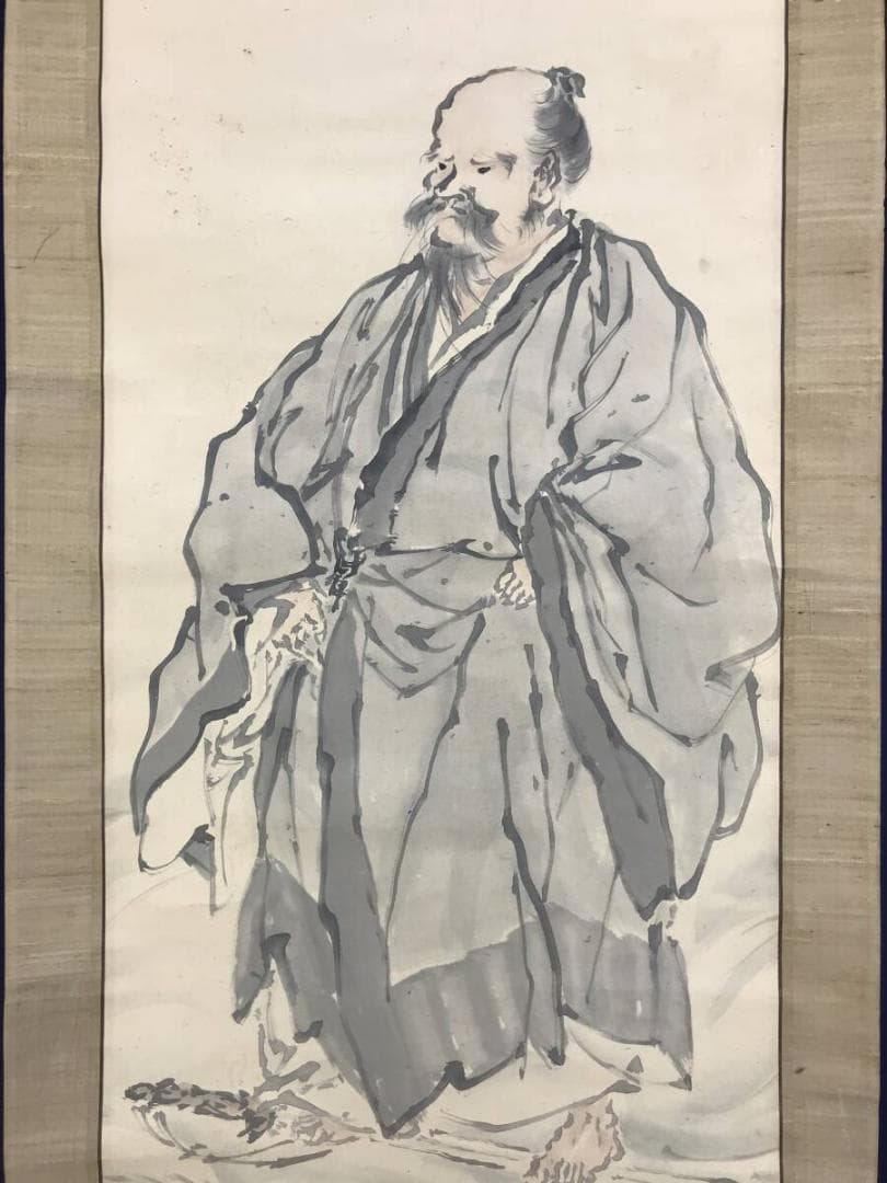 模写/佐伯岸駒/人物図/芦葉人物図/芦葉達磨図/掛軸☆宝船☆AH-775