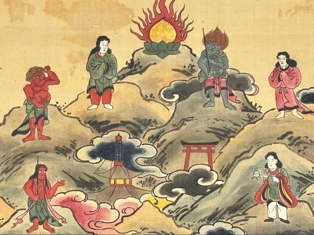 「大峯八大金剛童子図」江戸時代後期頃彩色筆 絹本 1枚|大峰山 修験道 仏画