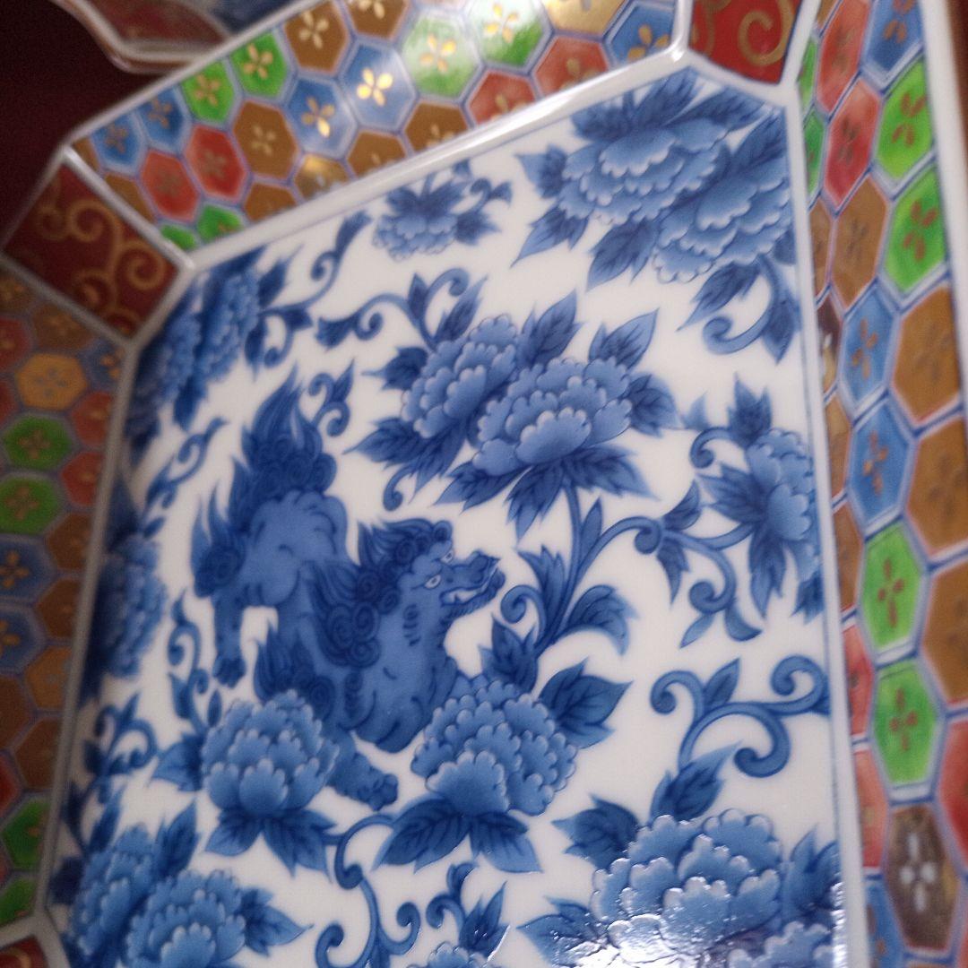 C109　前畑陶器　獅子牡丹　四方皿　５枚