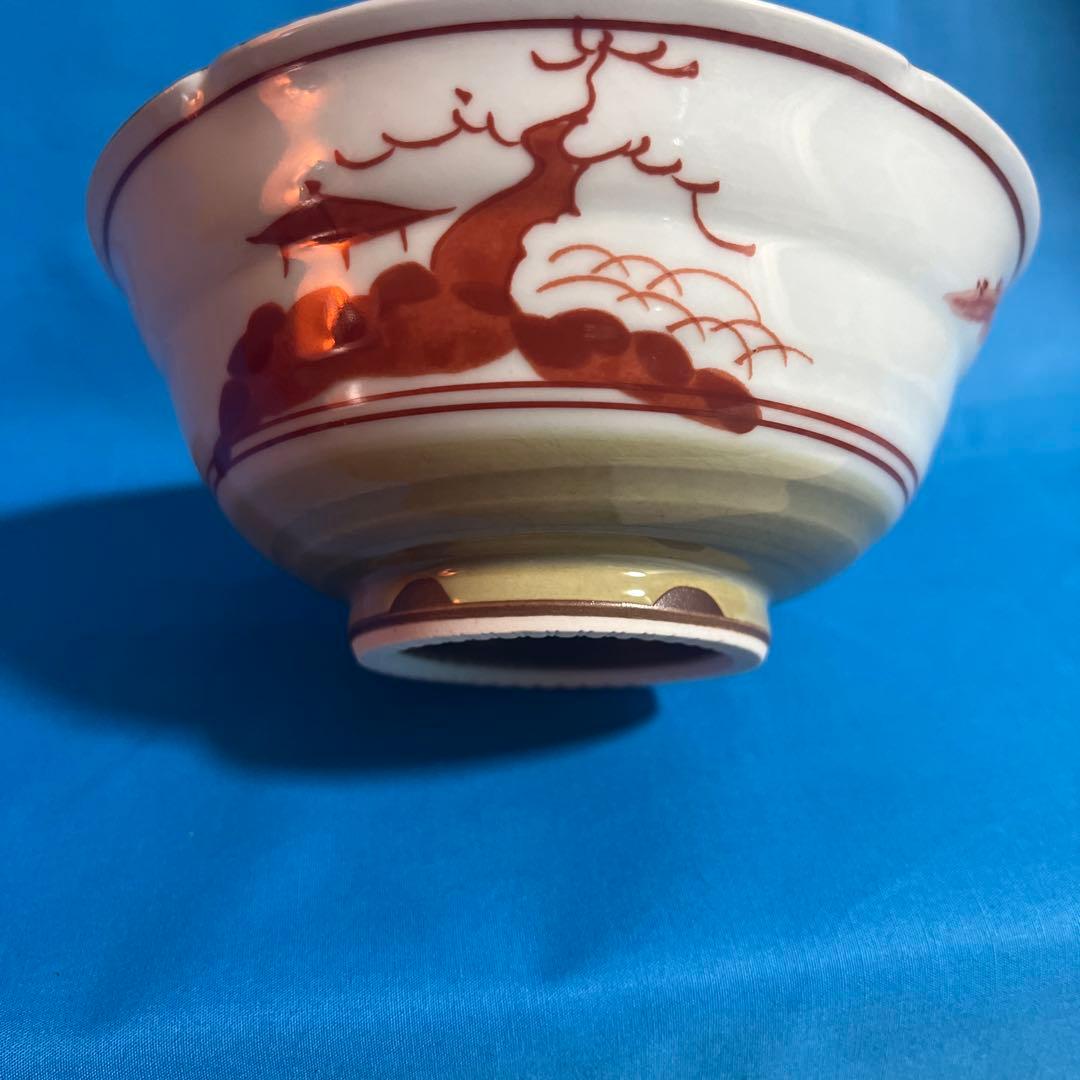 波佐見焼　林九郎窯　染付山水　赤絵　中鉢揃　5枚セット　煮物鉢　輪花鉢　丼ぶり