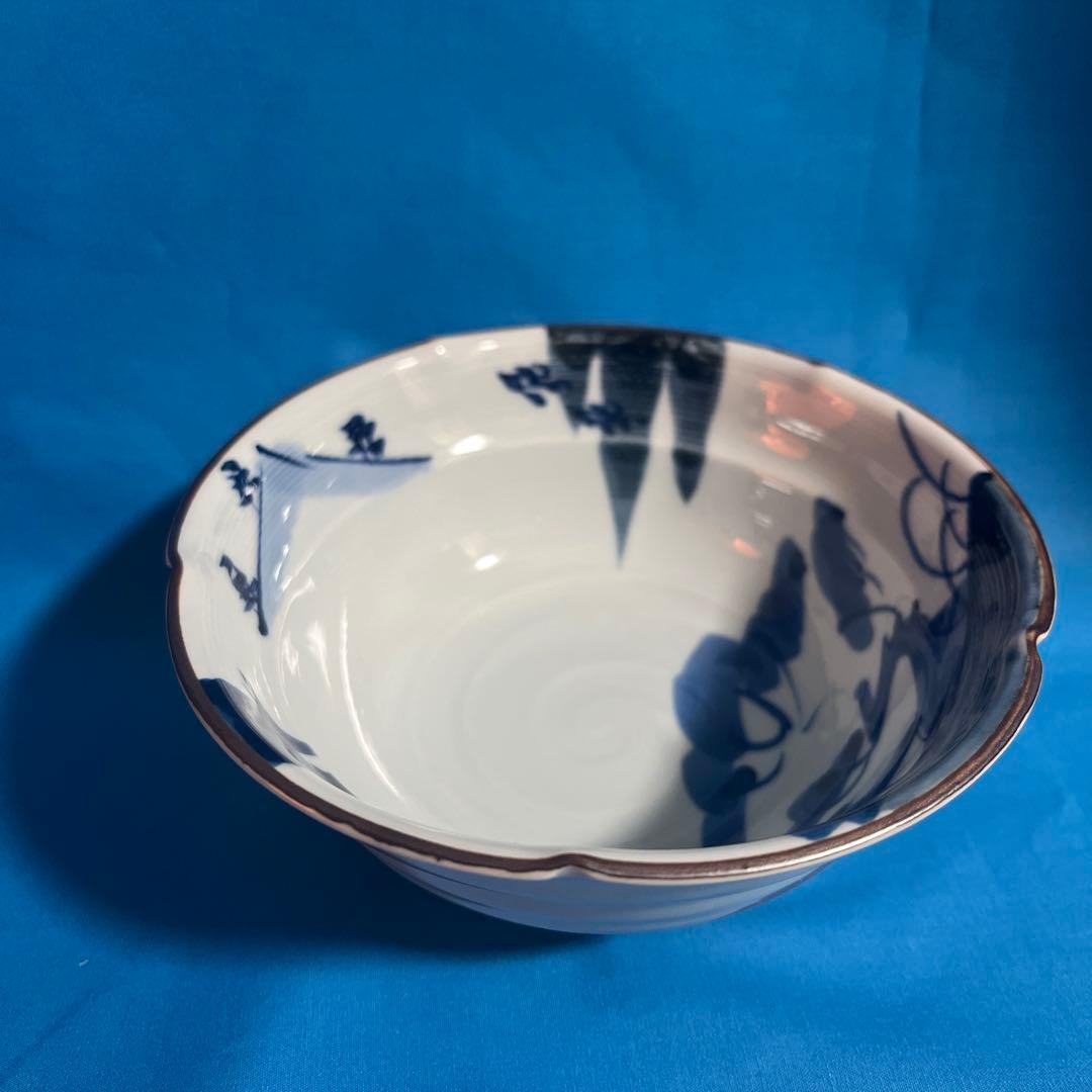 波佐見焼　林九郎窯　染付山水　赤絵　中鉢揃　5枚セット　煮物鉢　輪花鉢　丼ぶり