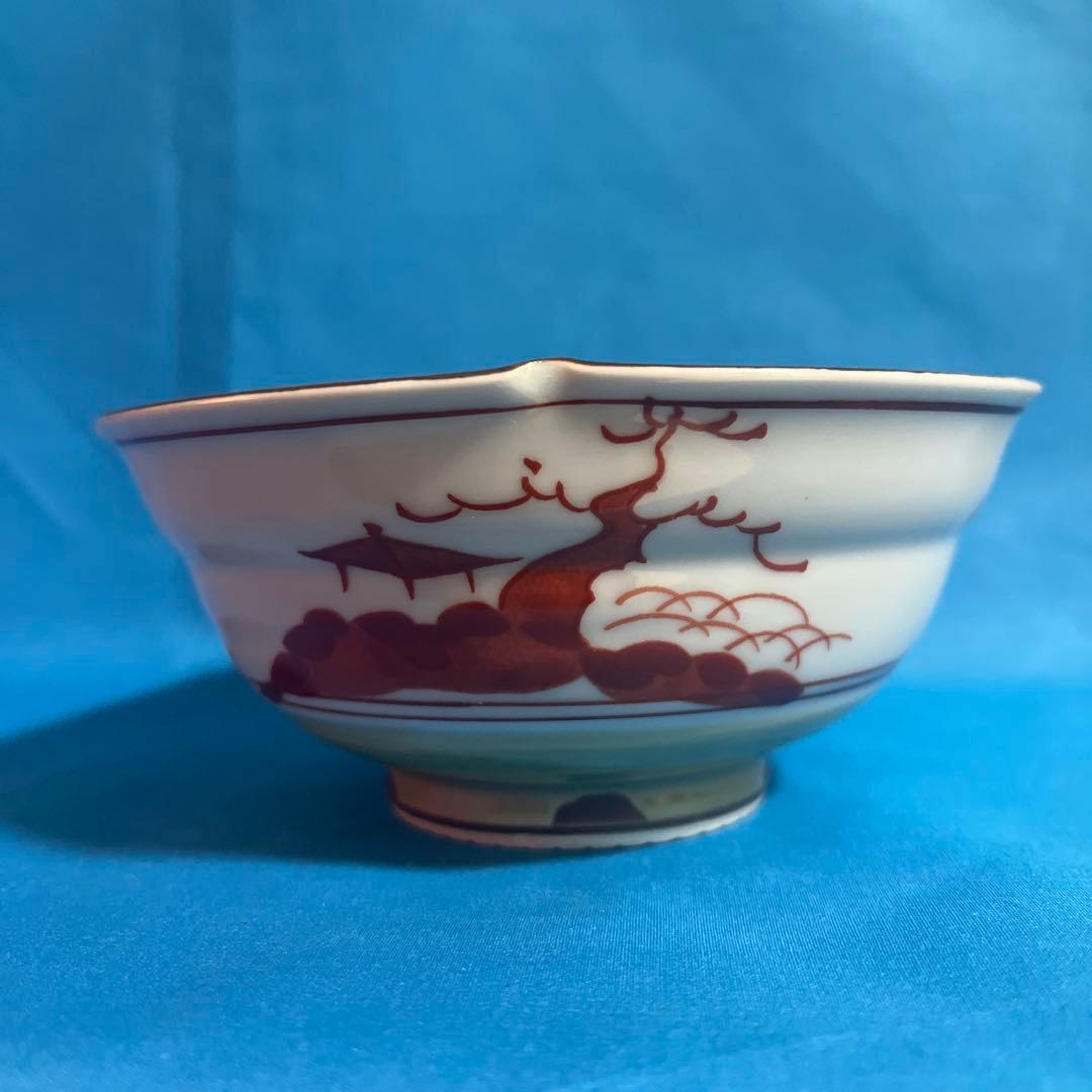 波佐見焼　林九郎窯　染付山水　赤絵　中鉢揃　5枚セット　煮物鉢　輪花鉢　丼ぶり